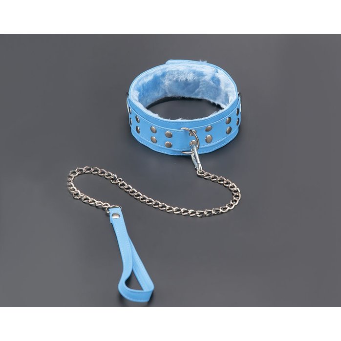 Голубой ошейник с поводком - BDSM accessories. Фотография 2.