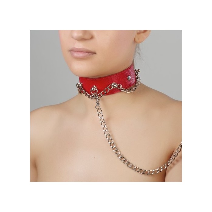 Красный ошейник из натуральной кожи - BDSM accessories