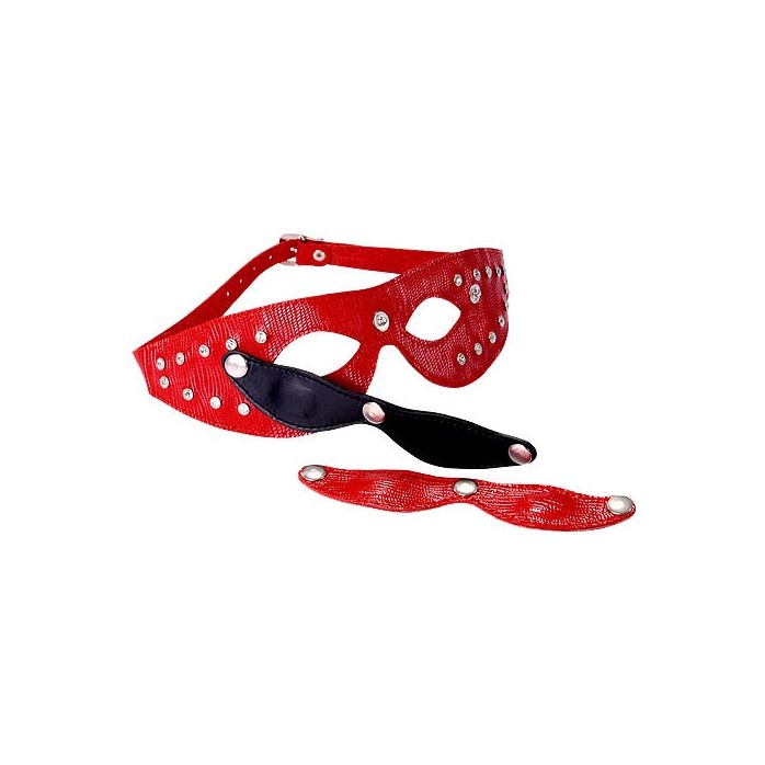 Красная кожаная маска со съёмными шорами - BDSM accessories
