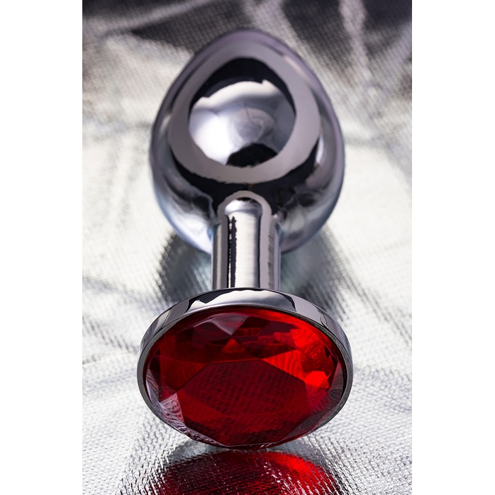 Малая серебристая анальная втулка с красным кристаллом - 6 см - Metal. Фотография 11.