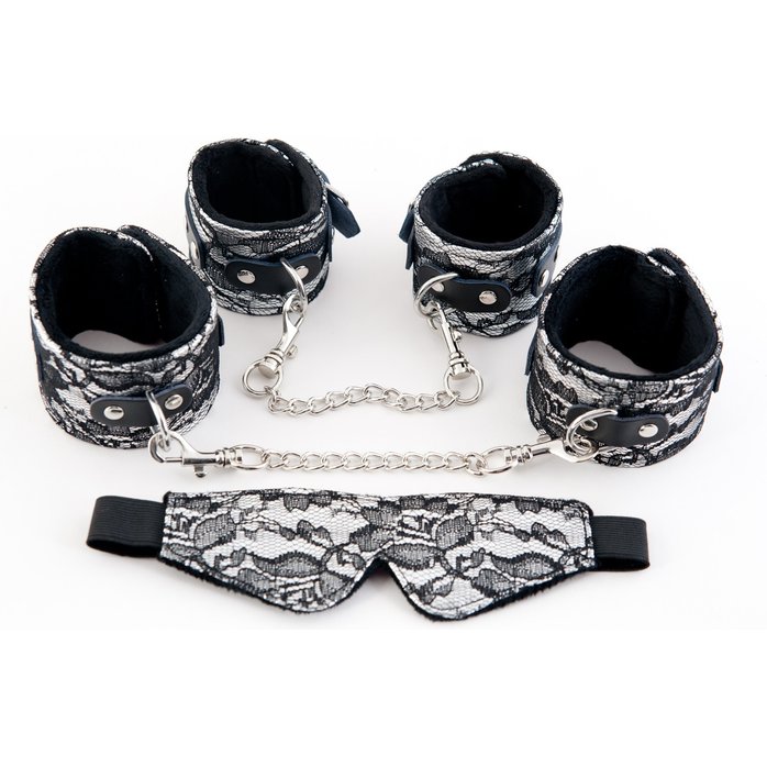 Серебристый кружевной набор: наручники, оковы и маска - Marcus