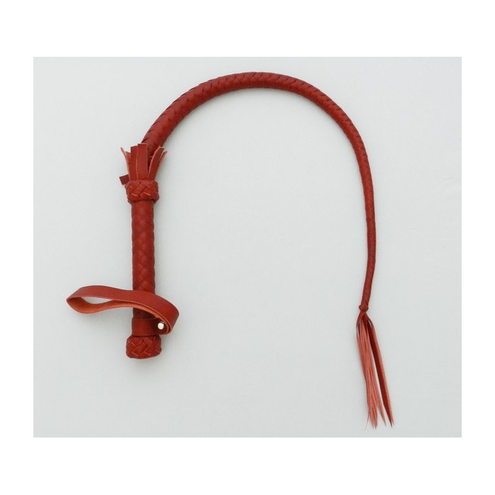 Красная кожаная плетка с рукояткой - 90 см