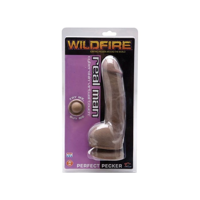 Коричневый фаллоимитатор на присоске Wildfire Real Man CyberSkin Perfect Pecker Dark - 20 см - Wildfire