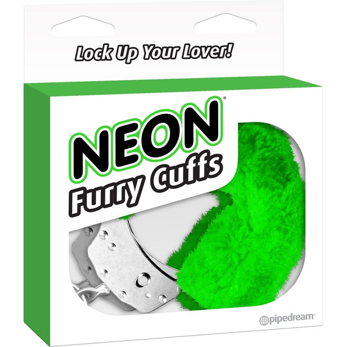 Зеленые металлические наручники с мехом и ключиками - Neon Luv Touch