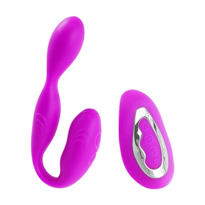 Фиолетовый вагинально-клиторальный вибромассажер с пультом ДУ - 13,5 см - Pretty Love