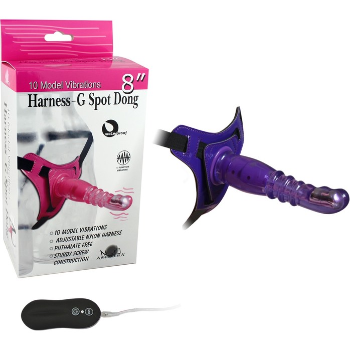 Фиолетовый страпон с вибрацией 10Mode Vibrations Harness-G spot Dong - 18,7 см. Фотография 2.