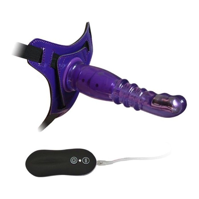 Фиолетовый страпон с вибрацией 10Mode Vibrations Harness-G spot Dong - 18,7 см