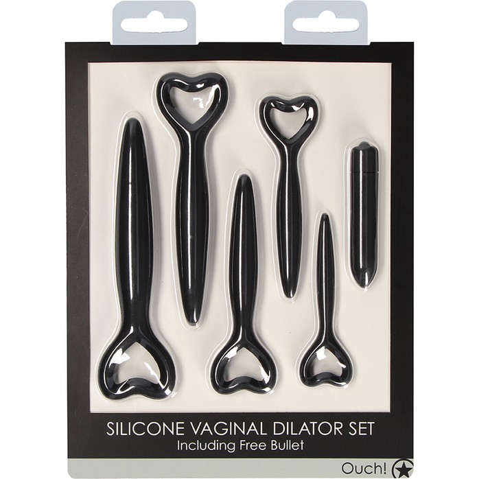 Набор черных вагинальных расширителей с вибропулей Silicone Vaginal Dilator Set - Ouch!. Фотография 9.