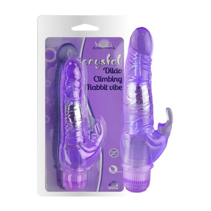 Фиолетовый вибратор Crystal Dildo Climbing Rabbit Vibe - 22 см. Фотография 2.