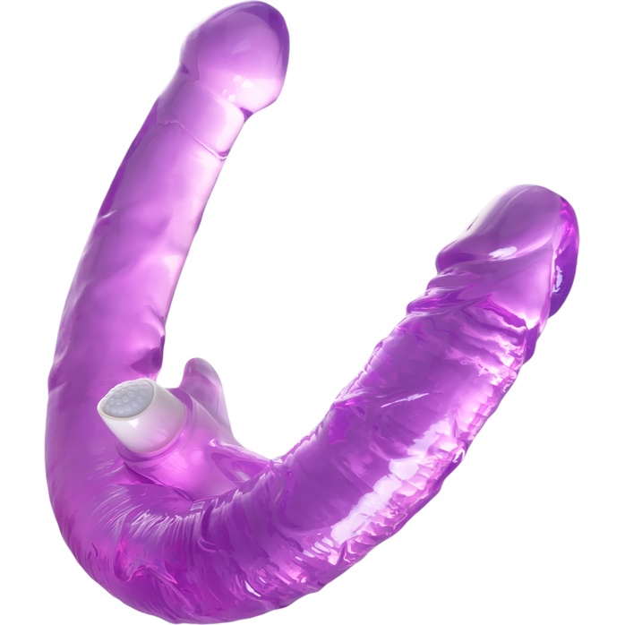 Фиолетовый двухсторонний фаллоимитатор с вибропулей - 35 см. Фотография 2.