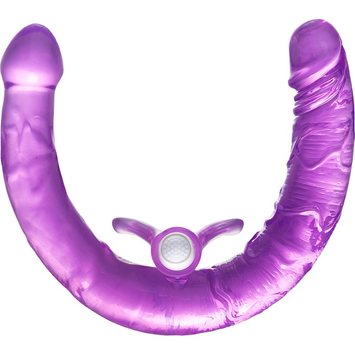 Фиолетовый двухсторонний фаллоимитатор с вибропулей - 35 см