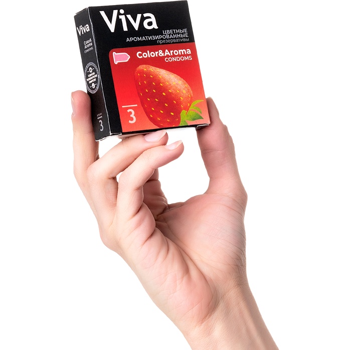Цветные презервативы VIVA Color Aroma с ароматом клубники - 3 шт. Фотография 5.