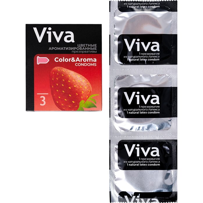 Цветные презервативы VIVA Color Aroma с ароматом клубники - 3 шт. Фотография 6.