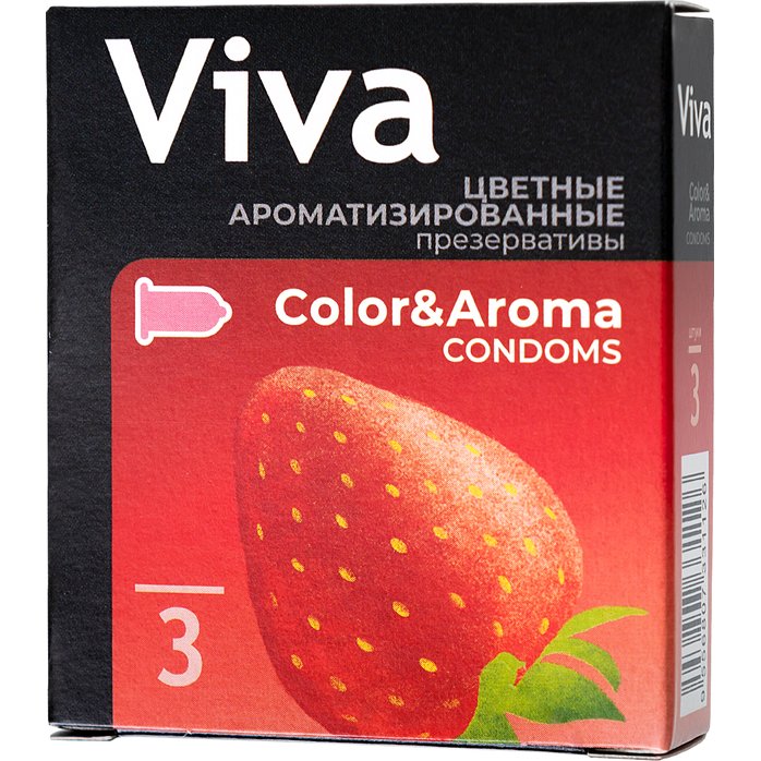 Цветные презервативы VIVA Color Aroma с ароматом клубники - 3 шт. Фотография 7.