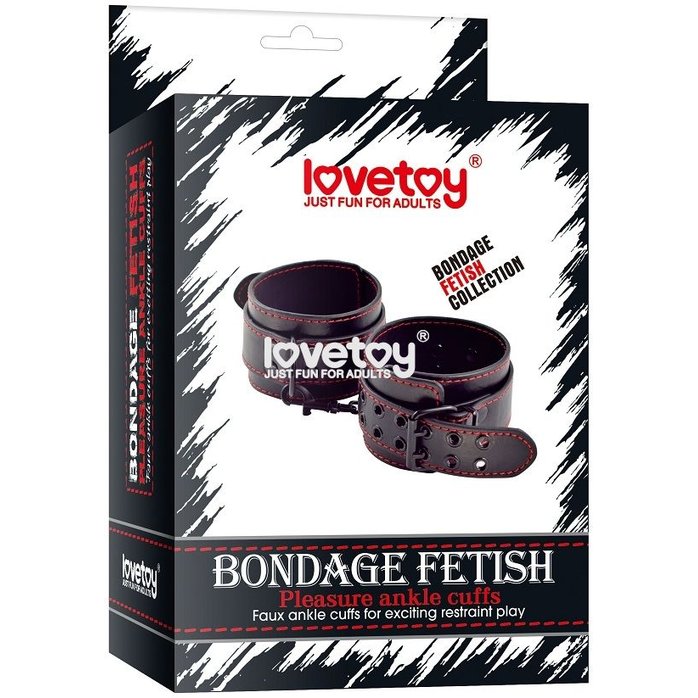 Черные поножи Bondage Fetish Pleasure Ankle cuffs с контрастной строчкой. Фотография 2.