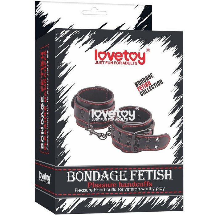 Черные наручники Bondage Fetish Pleasure Handcuffs с контрастной строчкой. Фотография 2.