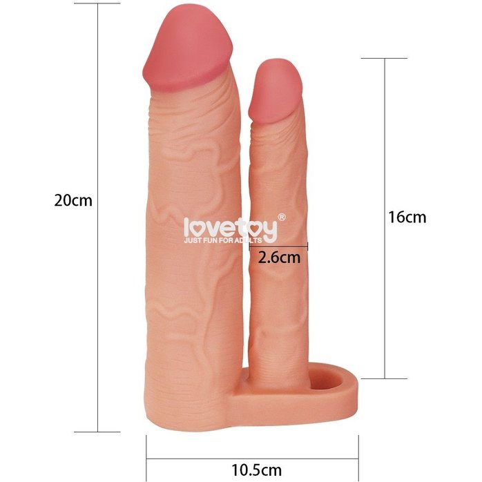 Телесная насадка для двойного проникновения Add 2 Pleasure X Tender Double Penis Sleeve - 20 см. Фотография 4.