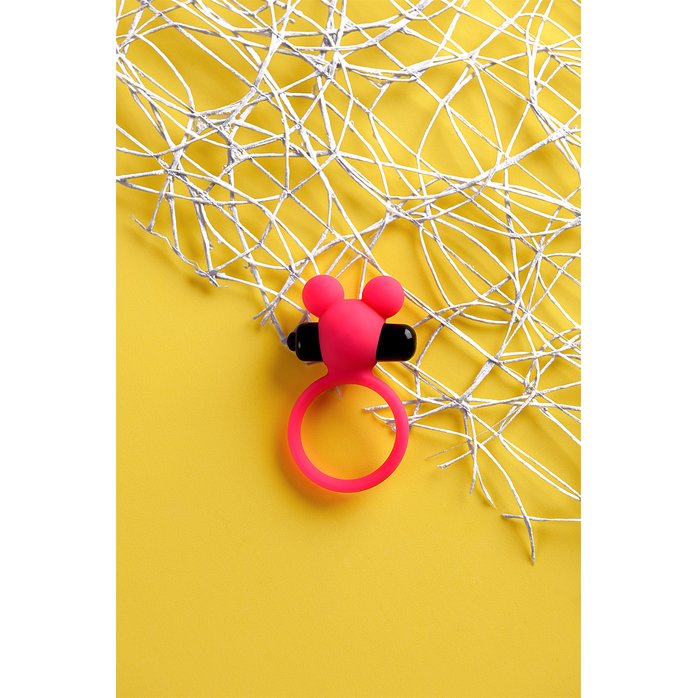 Розовое эрекционное виброкольцо на пенис с ушками. Фотография 7.