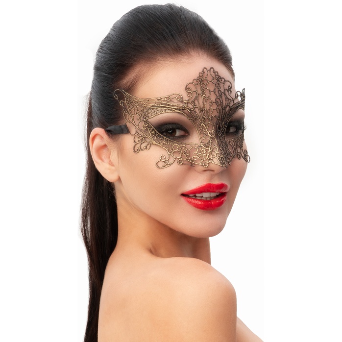 Роскошная золотистая женская карнавальная маска - 963-ХХ - Карнавальные маски. Фотография 2.
