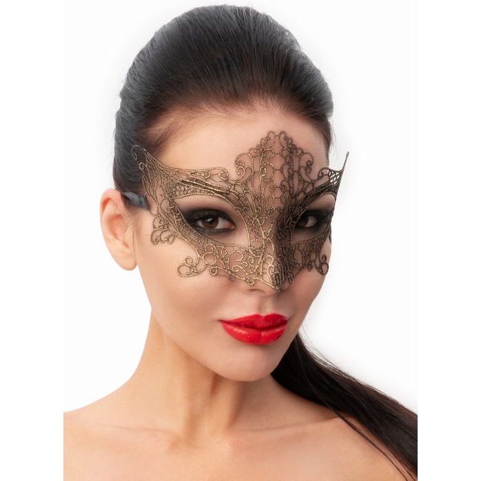 Роскошная золотистая женская карнавальная маска - 963-ХХ - Карнавальные маски
