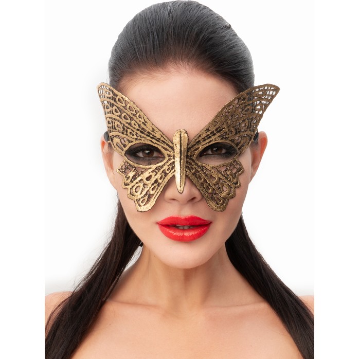 Золотистая женская карнавальная маска в форме бабочки - 963-ХХ - Карнавальные маски