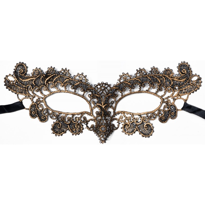 Изысканная золотистая женская карнавальная маска - 963-ХХ - Карнавальные маски. Фотография 3.