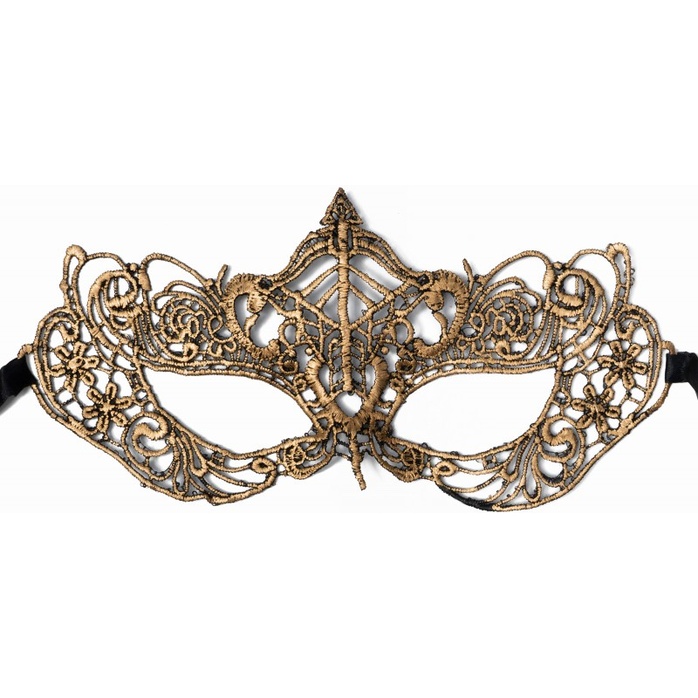 Пикантная золотистая карнавальная маска - 963-ХХ - Карнавальные маски. Фотография 3.