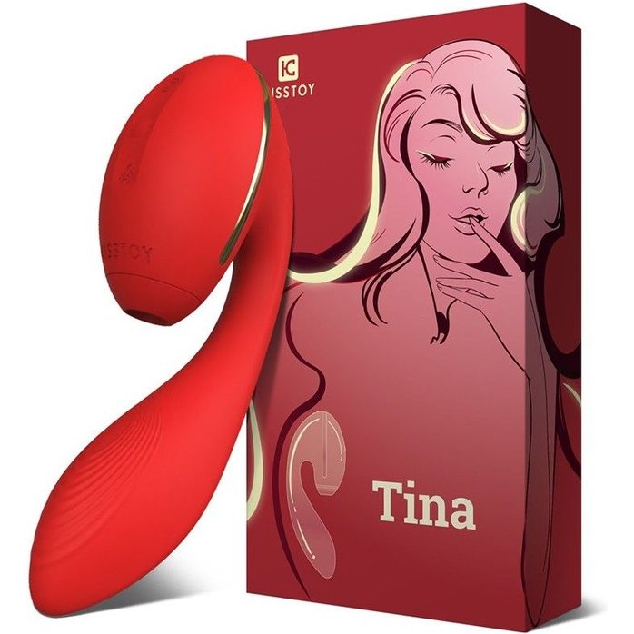 Красный вибромассажер Tina со стимулятором клитора - 17,5 см. Фотография 5.