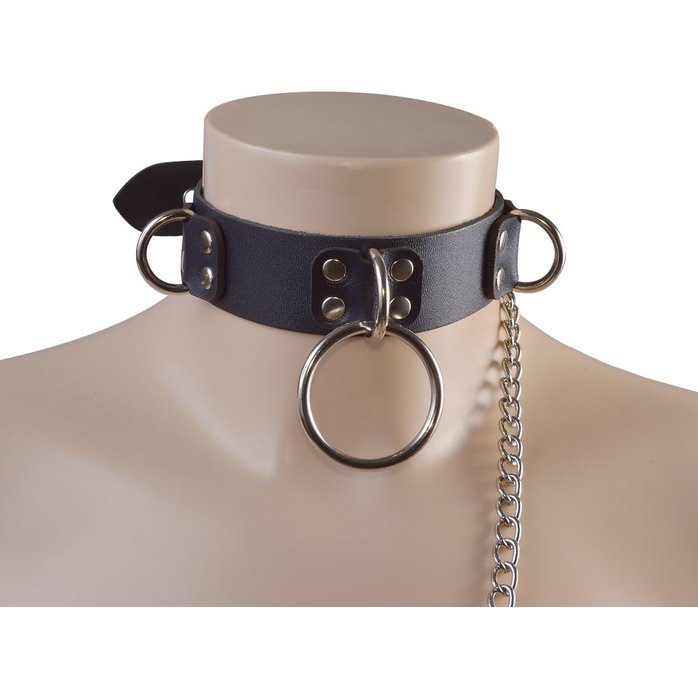 Черный кожаный ошейник Big Ring - BDSM accessories