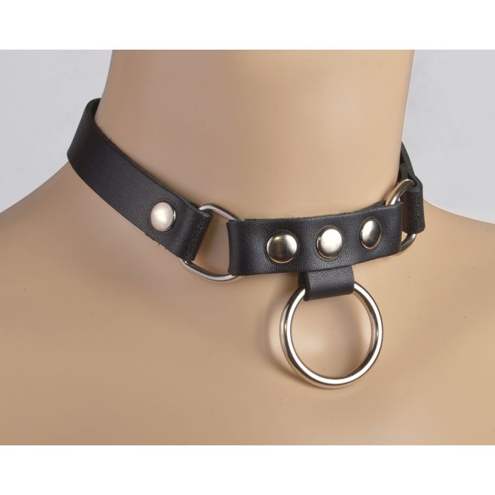 Черный чокер с клепками и кольцом - BDSM accessories