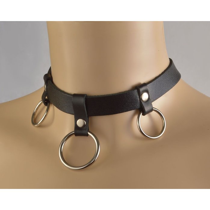 Черный чокер Соло с 3 кольцами - BDSM accessories