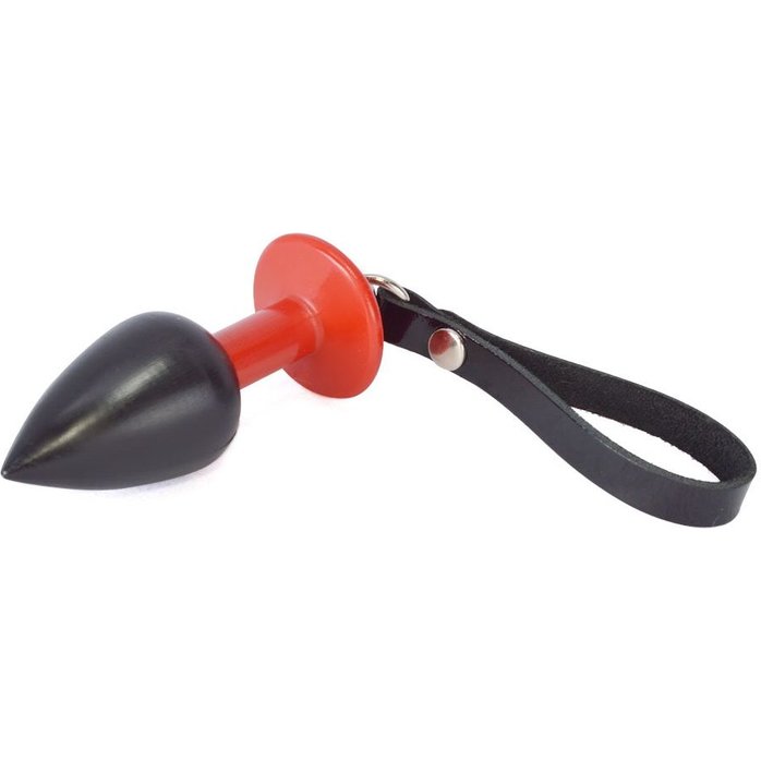 Черно-красная коническая анальная пробка с ремешком - 7 см - BDSM accessories