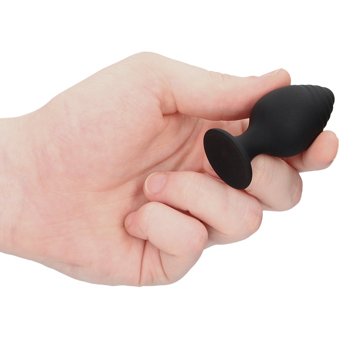 Набор из 3 черных анальных пробок Rippled Butt Plug Set - Ouch!. Фотография 4.