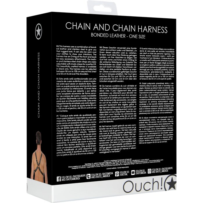 Черная мужская портупея Chain And Chain Harness - Ouch!. Фотография 6.