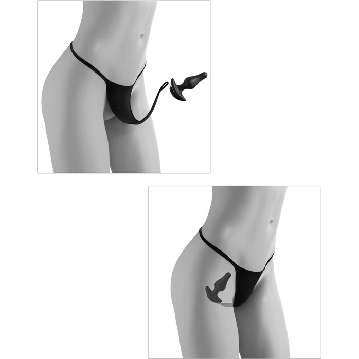 Черные трусики Remote Bowtie Bikini XL-XXL с вибрацией и анальным стимулятором - Hookup Panties. Фотография 3.