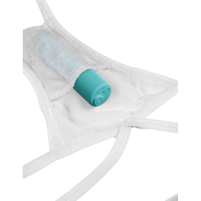 Белые трусики Remote Bow-Tie G-String XL-XXL с вибрацией и анальным стимулятором - Hookup Panties. Фотография 3.