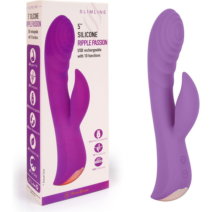Фиолетовый вибромассажер-кролик 5 Silicone Ripple Passion - 19,1 см. Фотография 5.
