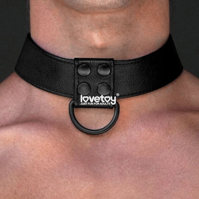 Черный ошейник Bondage Fetish Black Matt Collar With Leash с цепочкой-поводком. Фотография 5.