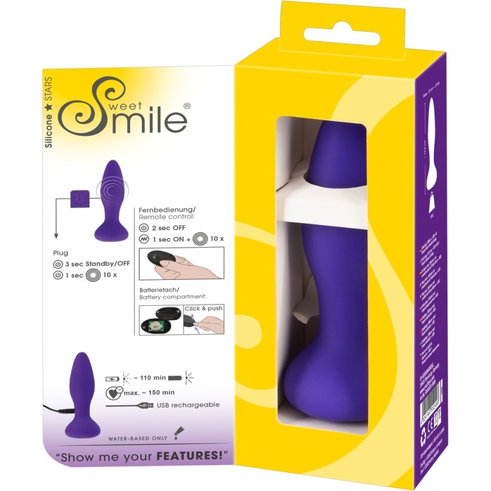 Фиолетовая анальная вибропробка RC Butt Plug - 14,5 см - Sweet Smile. Фотография 9.