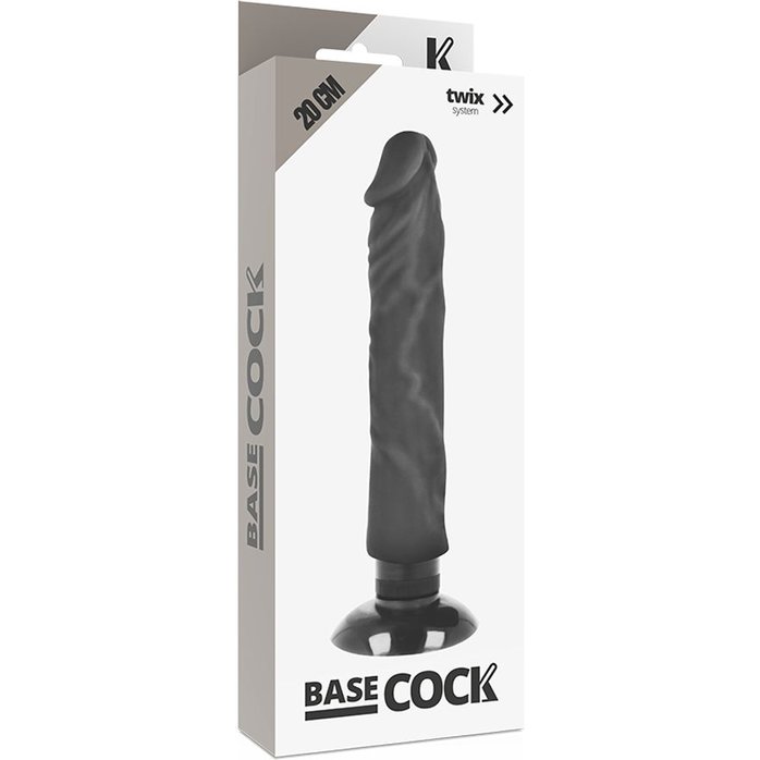 Черный вибратор на присоске Basecock Realistic Vibrator 2in1 - 20 см. Фотография 3.