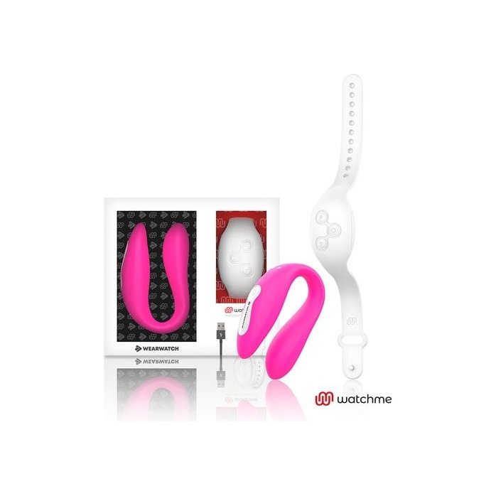 Розовый вибратор для пар с белым пультом-часами Weatwatch Dual Pleasure Vibe. Фотография 2.