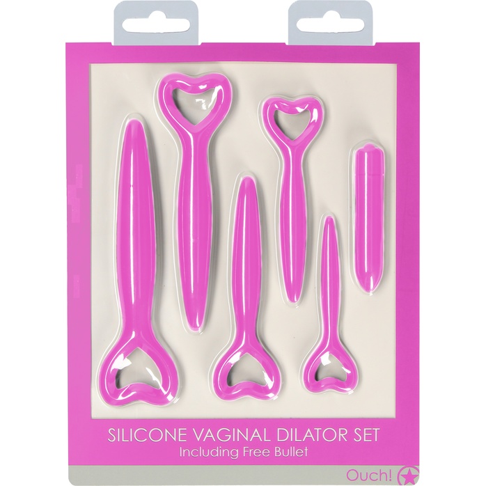 Набор розовых вагинальных расширителей с вибропулей Silicone Vaginal Dilator Set - Ouch!. Фотография 8.