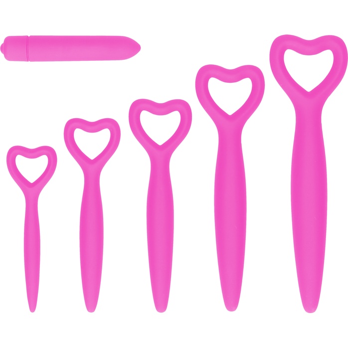 Набор розовых вагинальных расширителей с вибропулей Silicone Vaginal Dilator Set - Ouch!