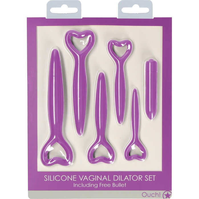 Набор фиолетовых вагинальных расширителей с вибропулей Silicone Vaginal Dilator Set - Ouch!. Фотография 8.