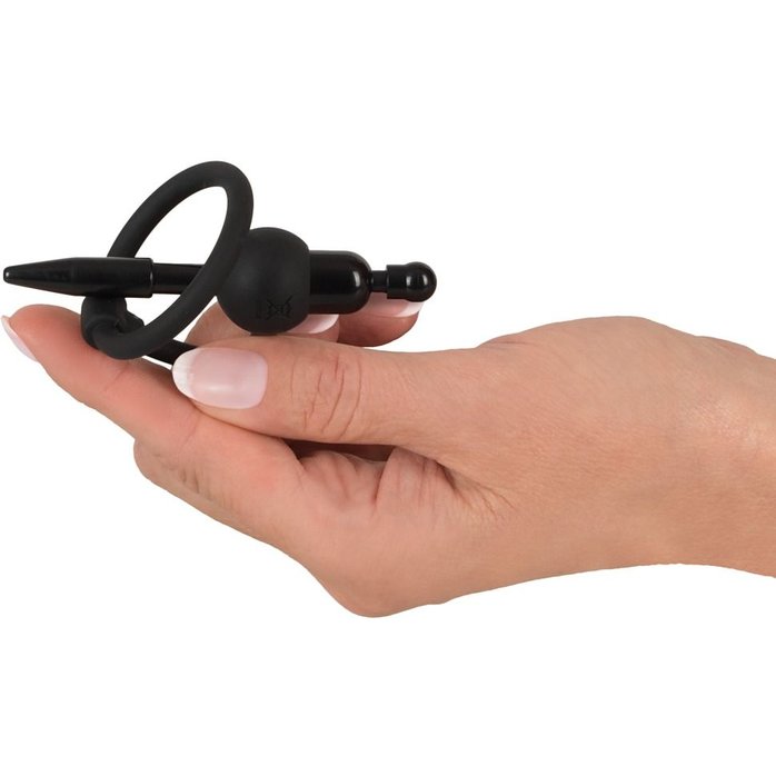 Черный силиконовый дилятор с вибрацией и кольцом PenisPlug with a Glans Ring Vibration - You2Toys. Фотография 4.
