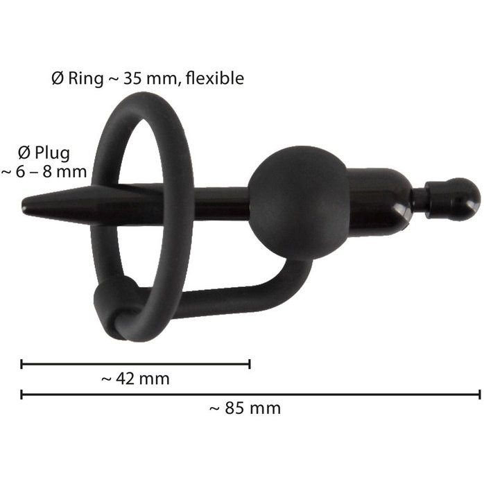 Черный силиконовый дилятор с вибрацией и кольцом PenisPlug with a Glans Ring Vibration - You2Toys. Фотография 6.