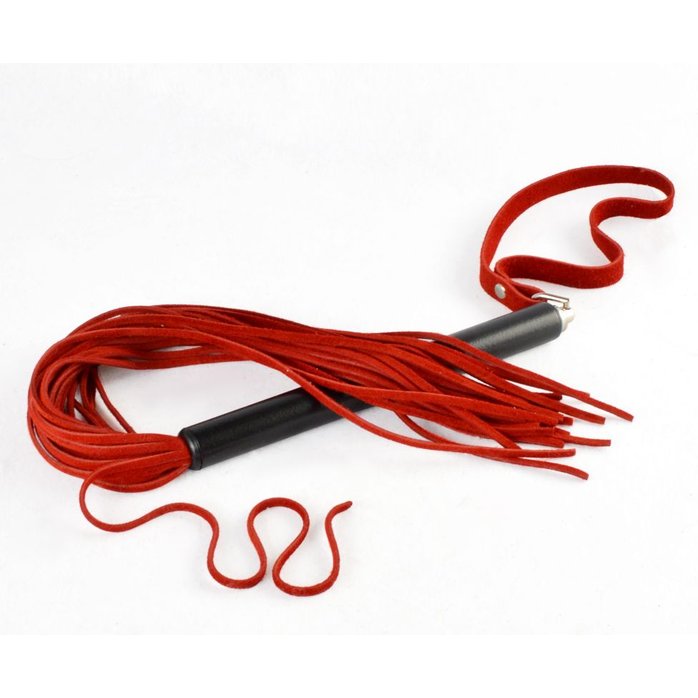 Красная велюровая плеть MIX с черной рукоятью - 47 см - BDSM accessories