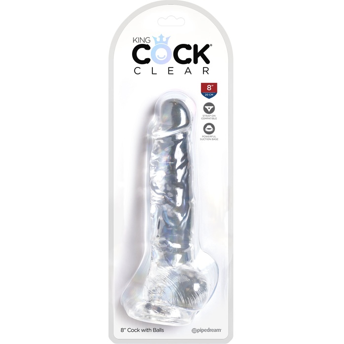 Прозрачный фаллоимитатор 8 Cock with Balls - 22,2 см - King Cock Clear. Фотография 5.