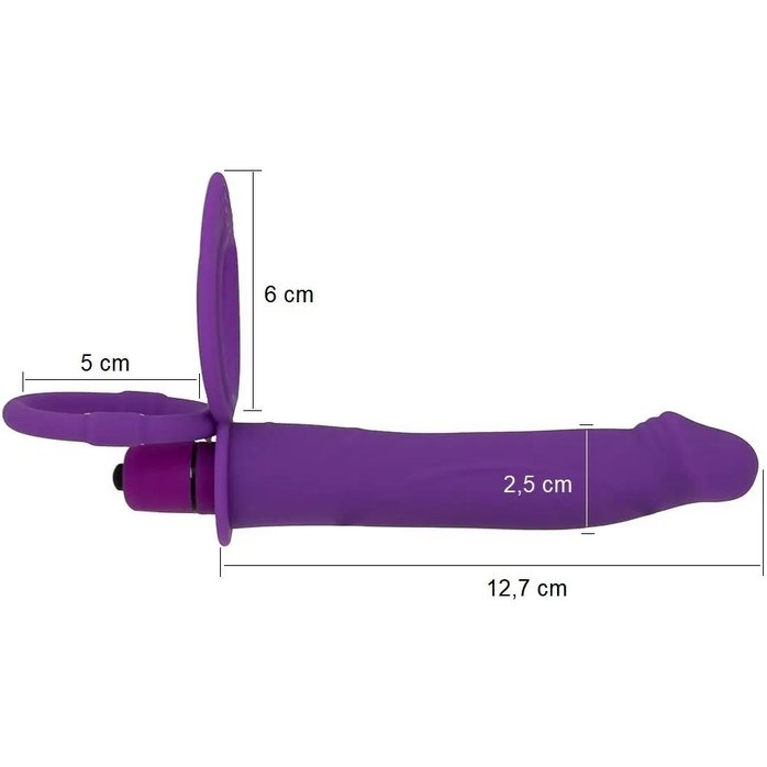 Фиолетовая вибронасадка для двойного проникновения с 2 эрекционными кольцами - 12,7 см. Фотография 3.