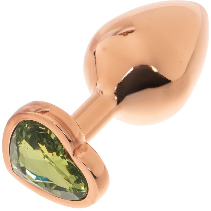 Золотистая анальная пробка OYO с зеленым кристаллом-сердцем - 7,3 см. Фотография 3.